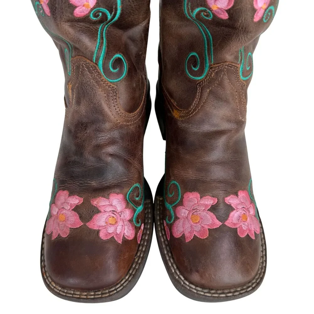 ROPER Little Girl Boots Size 3 Helen Brown Color Floral Embroidery & Leather